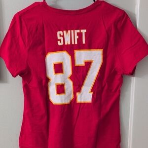 Taylor Swift \ Travis Kelce Kansas City "Football Jersey" Red V-Neck T-Shirt